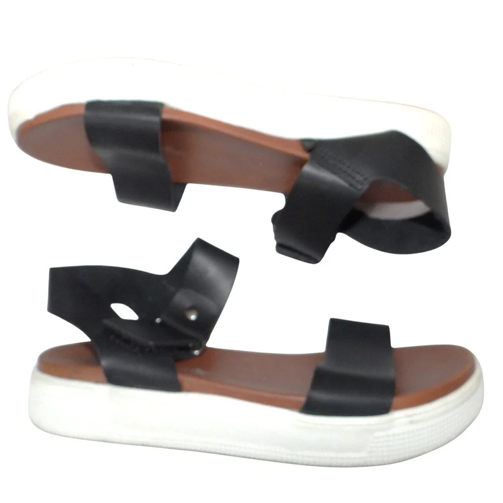 MIA Womens Black Faux Leather Platform Sandals‎ Ankle Strap Hook Loop Size 5.5